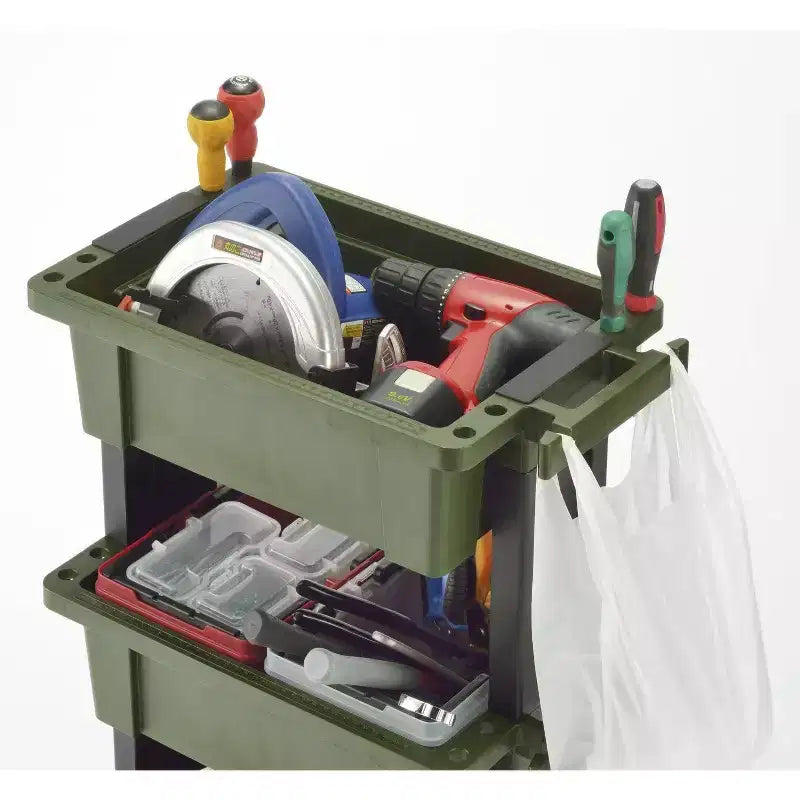 JEJ Astage Heavy-Duty Mobile Tool Trolley with Container Top Design Green Black