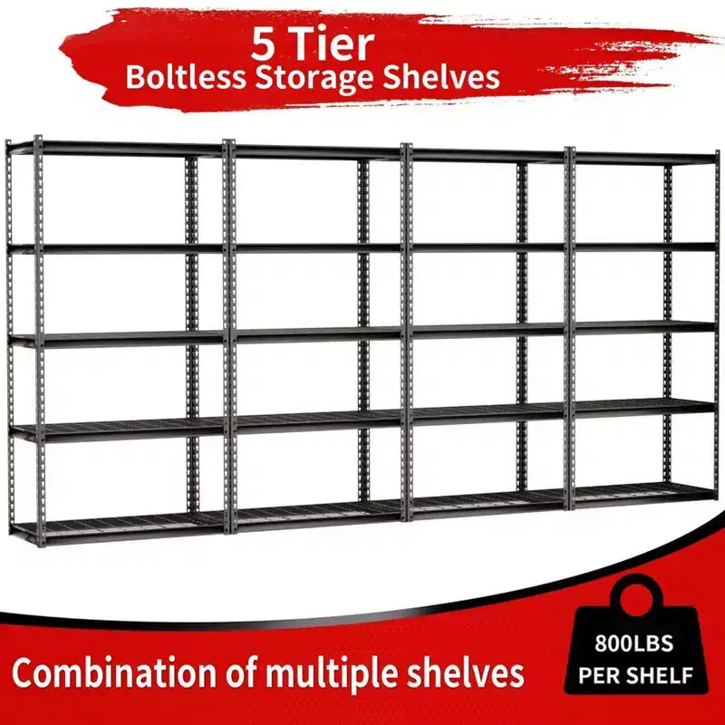 Étagère Atlas à 5 niveaux 91,4x45,7x182,9 cm en acier sans boulons Capacité de charge 1814 kg avec plateaux en treillis Gris foncé