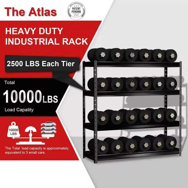 Atlas Shelving 4-Tier 77"x24"x72" 10000lbs Heavy Duty Steel Shelving Dark Gray: Adjustable Utility Storage, 2500lbs/Shelf Capacity