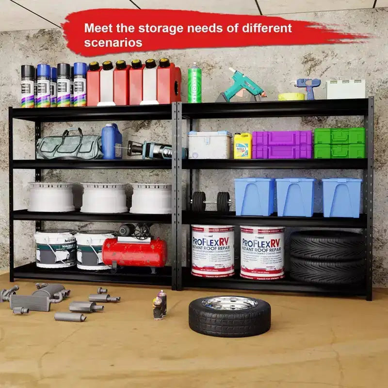 Atlas Shelving 4-Tier 77"x24"x72" 10000lbs Heavy Duty Steel Shelving Dark Gray: Adjustable Utility Storage, 2500lbs/Shelf Capacity