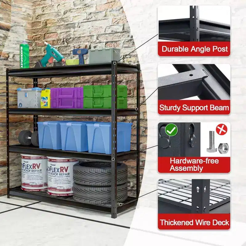 Atlas Shelving 4-Tier 77"x24"x72" 10000lbs Heavy Duty Steel Shelving Dark Gray: Adjustable Utility Storage, 2500lbs/Shelf Capacity
