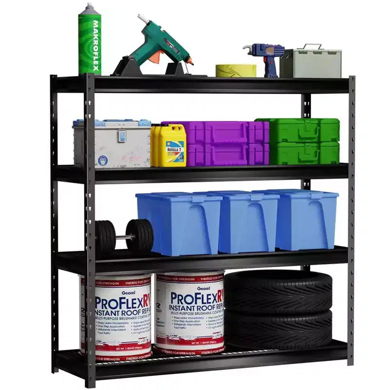 Atlas Shelving 4-Tier 77"x24"x72" 10000lbs Heavy Duty Steel Shelving Dark Gray: Adjustable Utility Storage, 2500lbs/Shelf Capacity