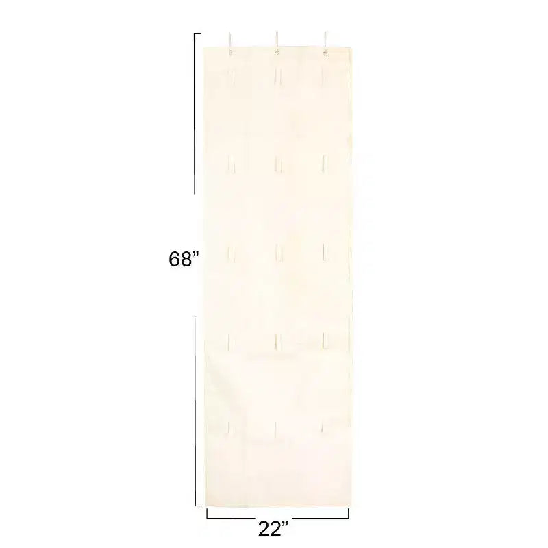 Household Essentials Over the Door Cotton Blend Cap and Hat Organizer with 15 Hook and Loop Hangers Natural