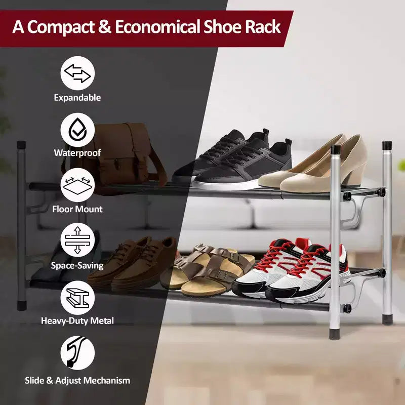 Range-chaussures USTECH à 2 niveaux argenté avec barres noires rugueuses