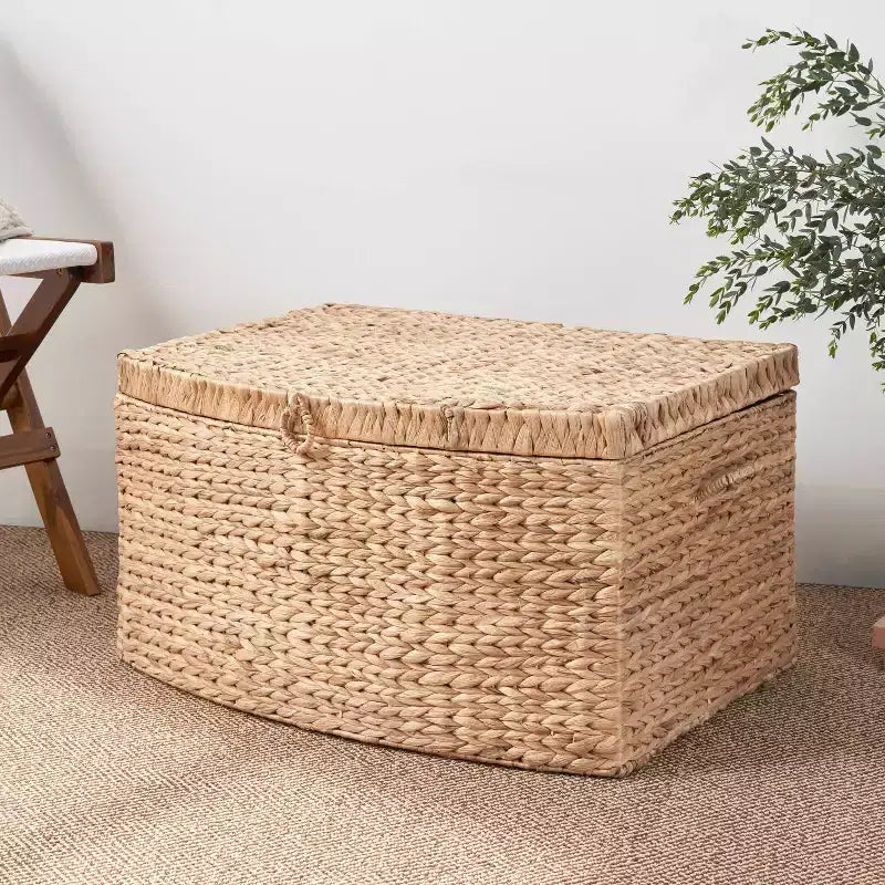 SOL HOME 26"x19"x14" Malle Rectangulaire Ludmilla en Jacinthe d'eau Tressée Marron Naturel : Coffre de Rangement, Cadre en Fer