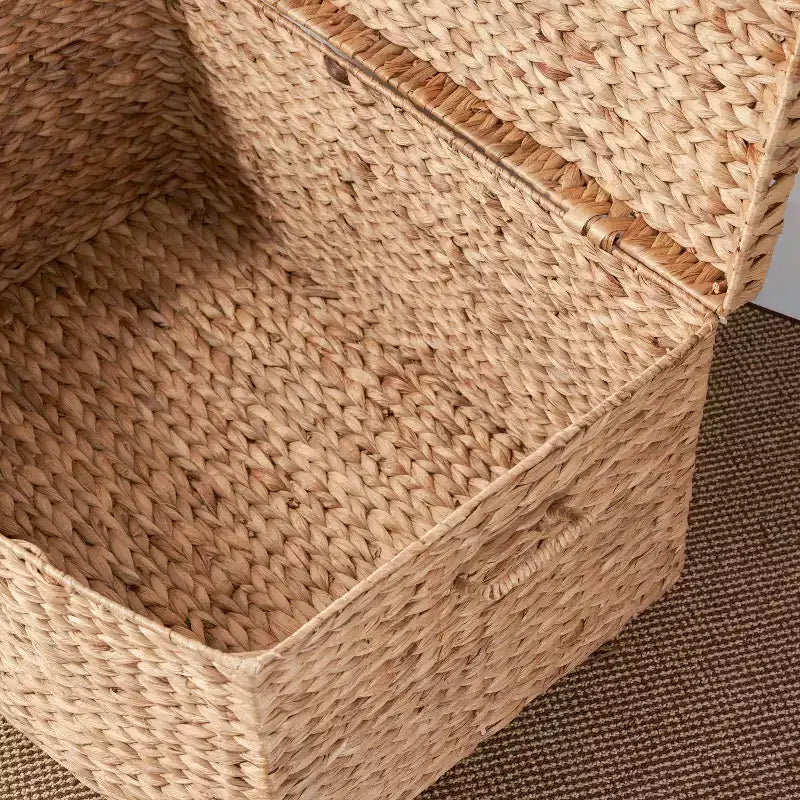 SOL HOME 26"x19"x14" Malle Rectangulaire Ludmilla en Jacinthe d'eau Tressée Marron Naturel : Coffre de Rangement, Cadre en Fer
