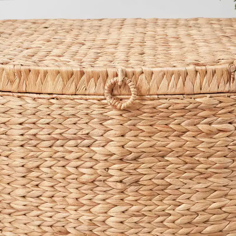 SOL HOME 26"x19"x14" Malle Rectangulaire Ludmilla en Jacinthe d'eau Tressée Marron Naturel : Coffre de Rangement, Cadre en Fer