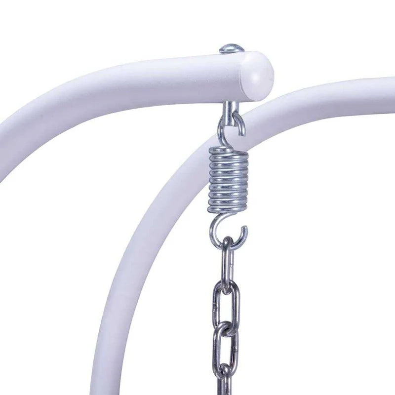 Sedia sospesa a dondolo a forma di uovo con supporto in metallo, telaio in vimini e cuscino – Beige / Blu antracite / Bianco / Blu / Bianco antico / Marrone / Tela, 2 posti