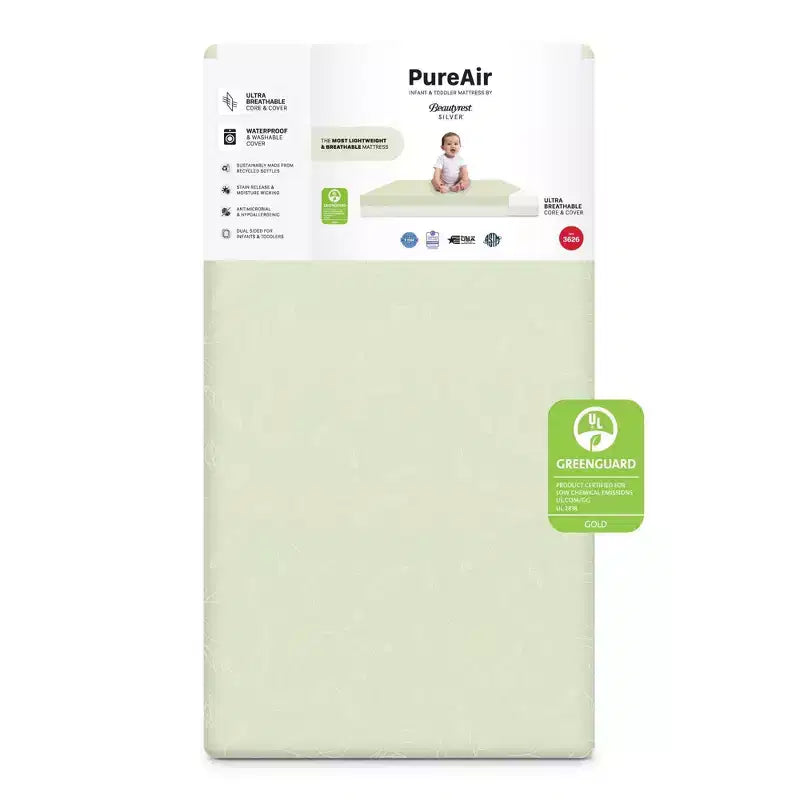 Beautyrest Silver PureAir Two-Stage Crib and Toddler Mattress - Greenguard Gold - White/Green