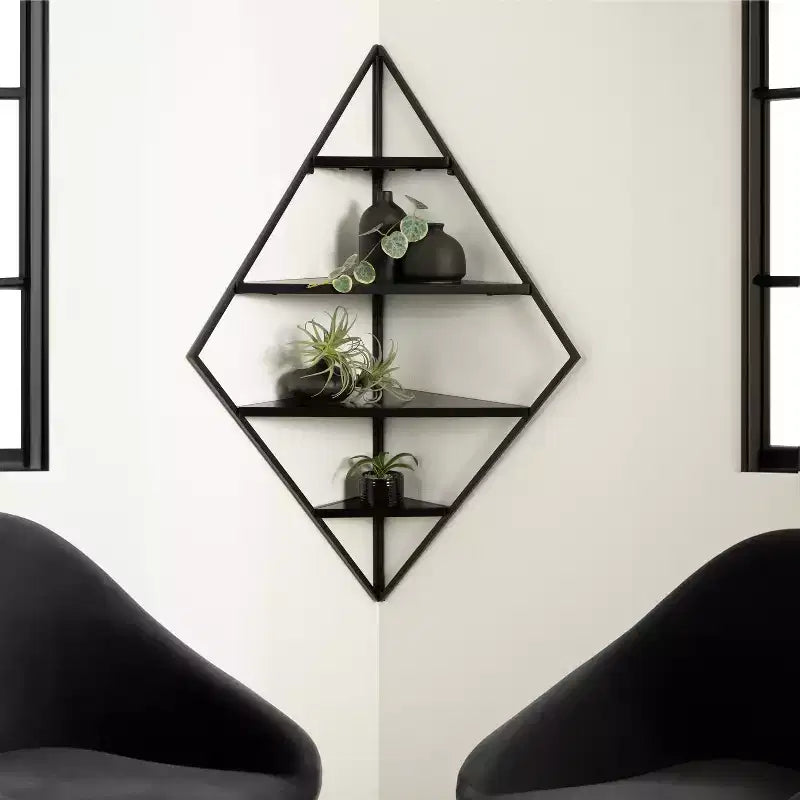 Kate & Laurel All Things Decor 24"x17"x38" Melora Metal and Wood Corner Wall Shelf Black