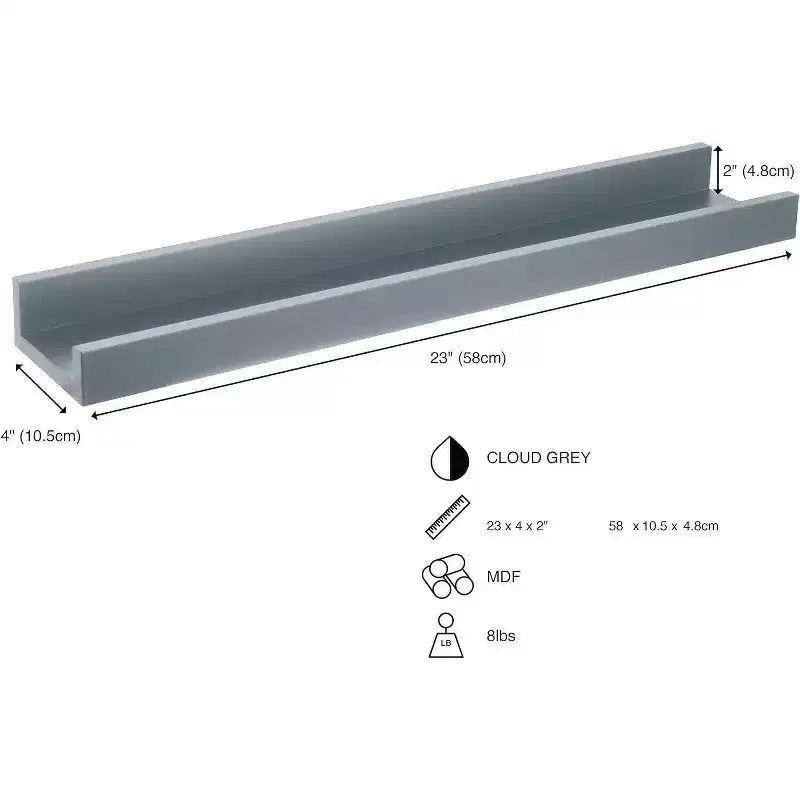 Kiera Grace 23"x4" Drea Étagère murale Gris nuage : Présentoir flottant en MDF, quincaillerie de montage incluse