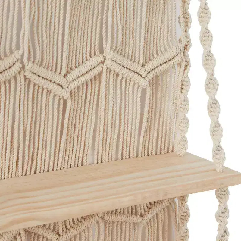 Olivia & May 49"X25" Cotton Fabric Macrame Handmade 2 Shelves Wall Shelf White