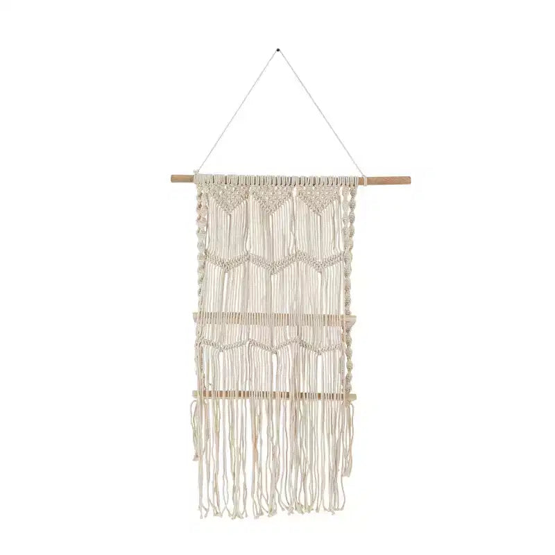 Olivia & May 49"X25" Cotton Fabric Macrame Handmade 2 Shelves Wall Shelf White