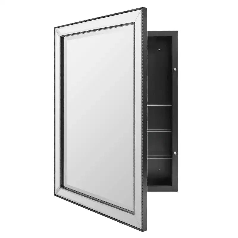 Armoire à pharmacie chic Head West 22"x30" avec miroir, finition brossée noire et perles de métro