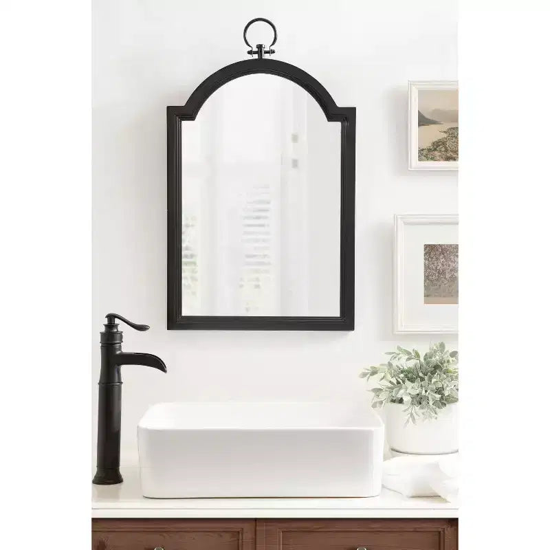 Kate & Laurel All Things Decor 18"x30" Ohara Arch Wall Mirror Black : Traditional Style, Rounded Top, Wall Mounted