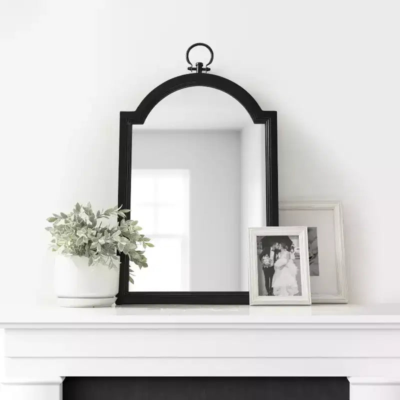 Kate & Laurel All Things Decor 18"x30" Ohara Arch Wall Mirror Black : Traditional Style, Rounded Top, Wall Mounted