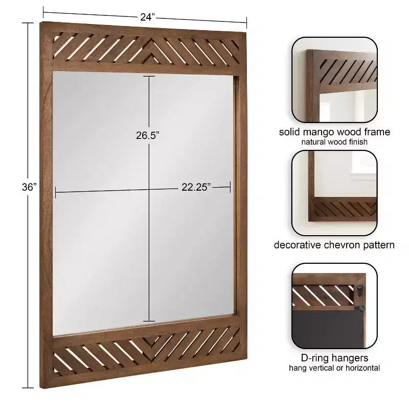 Miroir mural rectangulaire en bois Mezzeta de 61 x 91 cm, de Kate & Laurel All Things Decor, marron