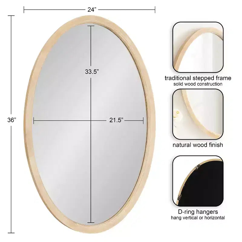 Kate & Laurel All Things Decor Miroir encadré ovale Hogan 24"x36" Naturel