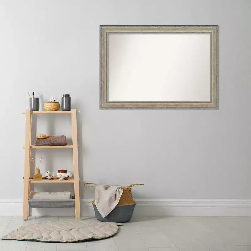 41"x29" Non-Beveled Wood Bathroom Wall Mirror Fleur Silver - Amanti Art: Modern Rectangular Design, Wall Mounted, Includes Hardware