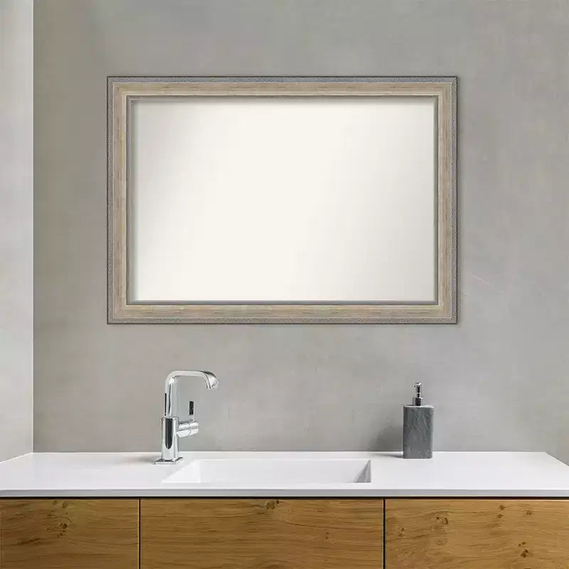 41"x29" Non-Beveled Wood Bathroom Wall Mirror Fleur Silver - Amanti Art: Modern Rectangular Design, Wall Mounted, Includes Hardware