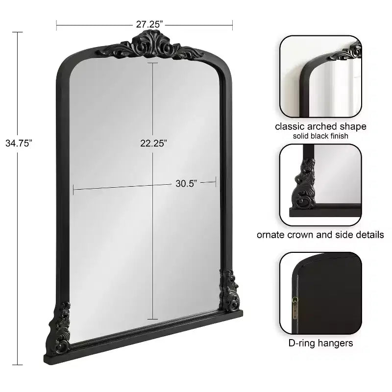 Kate & Laurel All Things Decor Miroir Barberry Arch 28"x35" MDF noir