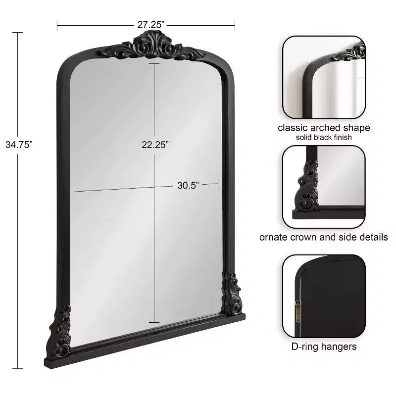 Kate & Laurel All Things Decor Miroir Barberry Arch 28"x35" MDF noir