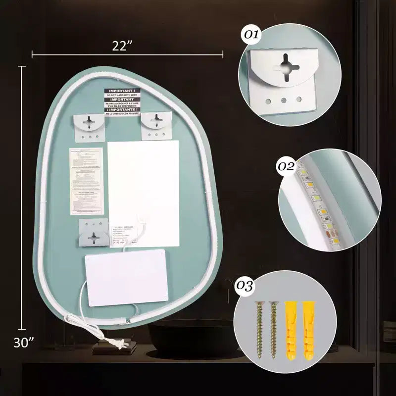 WallBeyond 22"x30" Irregular LED Vanity Mirror Clear