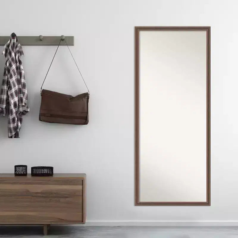 Amanti Art 27"x63" Non-Beveled Full Length Floor Leaner Mirror: Rustic Brown, Wood Frame, Wall Mount Option