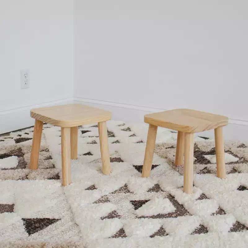 Humble Crew 2pc Kids' Stool Set Natural Wood: SL143, Wood Grain Design, Armless Chairs, Spot Clean, 90-Day Warranty
