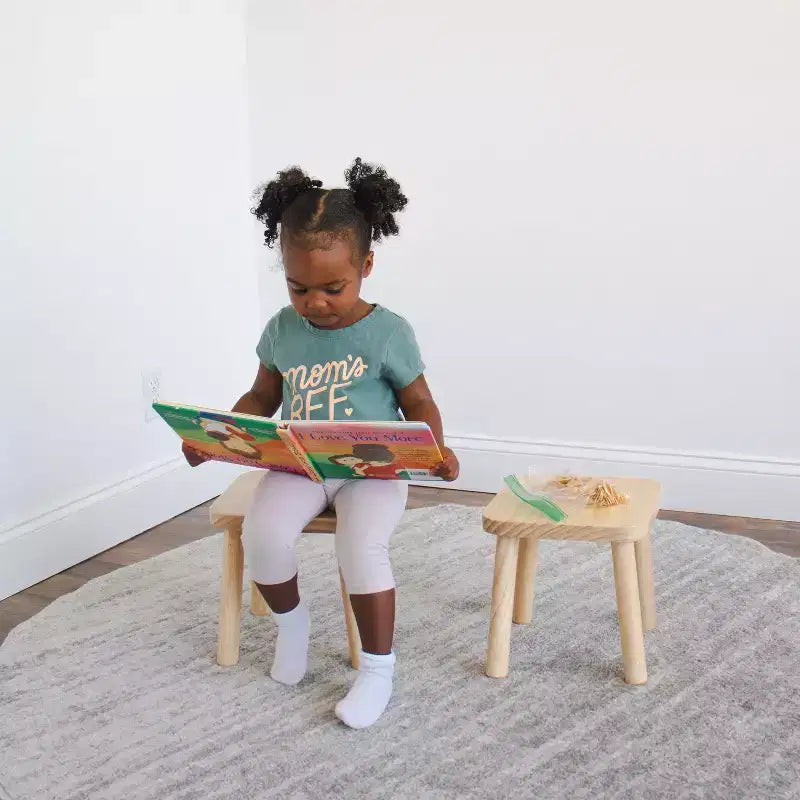 Humble Crew 2pc Kids' Stool Set Natural Wood: SL143, Wood Grain Design, Armless Chairs, Spot Clean, 90-Day Warranty