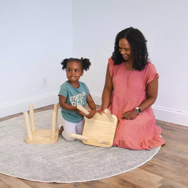 Humble Crew 2pc Kids' Stool Set Natural Wood: SL143, Wood Grain Design, Armless Chairs, Spot Clean, 90-Day Warranty