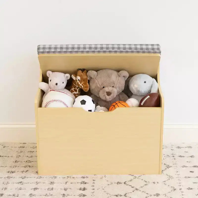 Humble Crew Kids' Jaime Coffre à jouets à charnière en bois : Cadre en MDF, quincaillerie en acier, étagères à bacs, 1 tiroir, 1 étagère