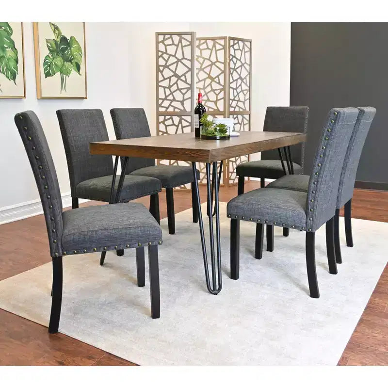 Amisos 7-Piece Dining Set, Hairpin Dining Table with 6 Chairs, 3 Color Options