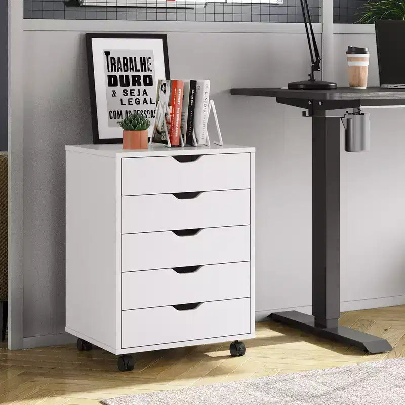 5-Drawer Chest, Wood Storage Dresser file Cabinet with Wheels