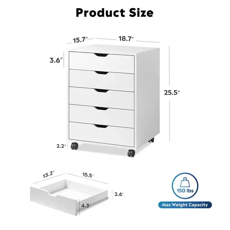 5-Drawer Chest, Wood Storage Dresser file Cabinet with Wheels