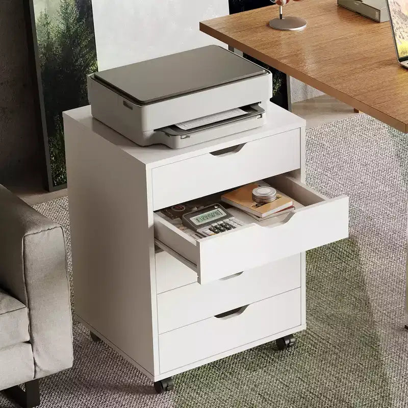 5-Drawer Chest, Wood Storage Dresser file Cabinet with Wheels