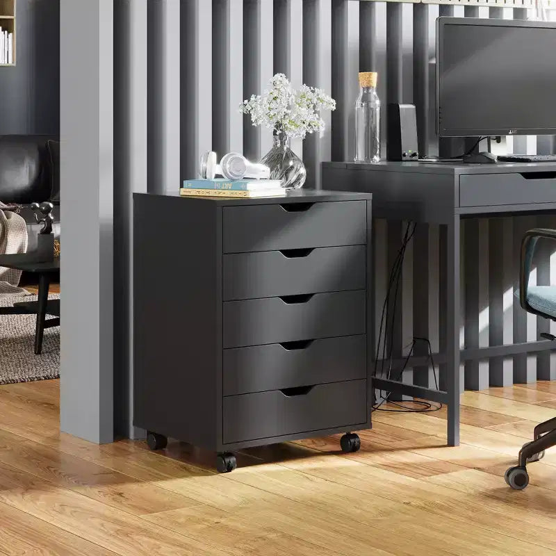 5-Drawer Chest, Wood Storage Dresser file Cabinet with Wheels