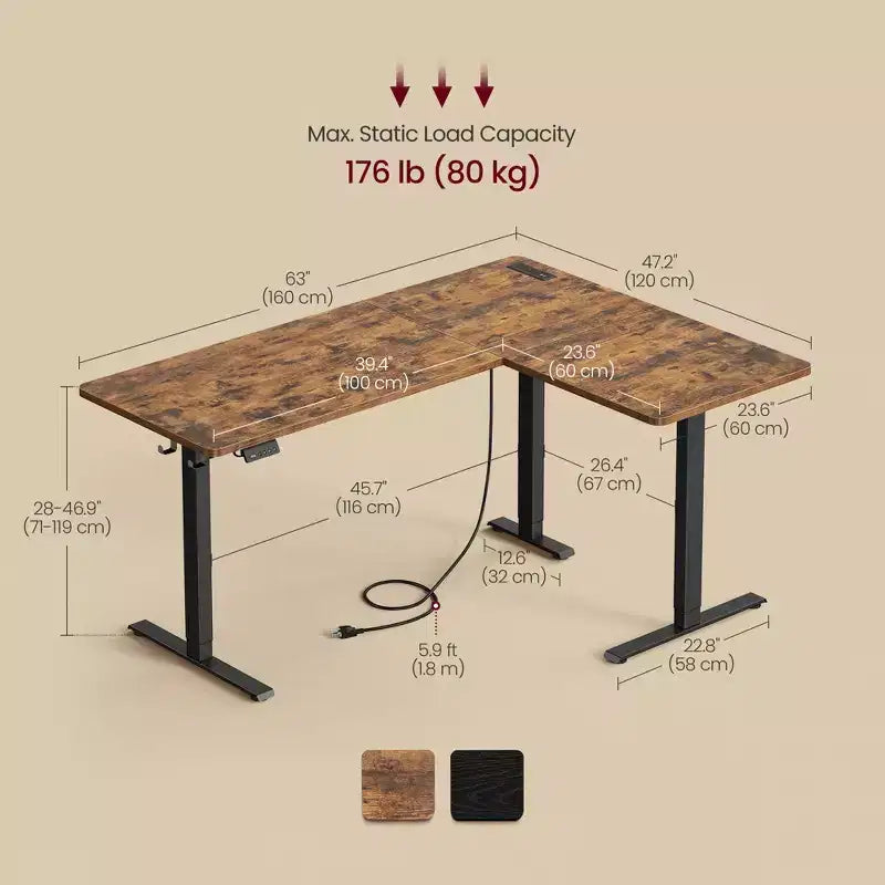 L-Shaped Computer Desk, Corner Desk with Power Outlets, Height Adjustable Computer Desk, Gaming Desk, Memory Function