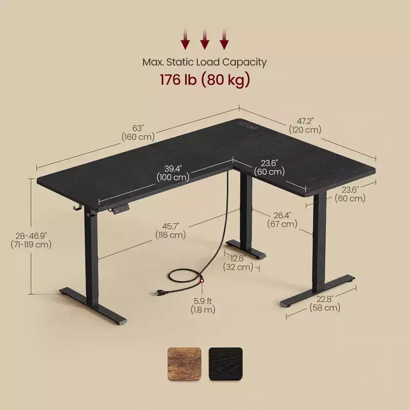 L-Shaped Computer Desk, Corner Desk with Power Outlets, Height Adjustable Computer Desk, Gaming Desk, Memory Function