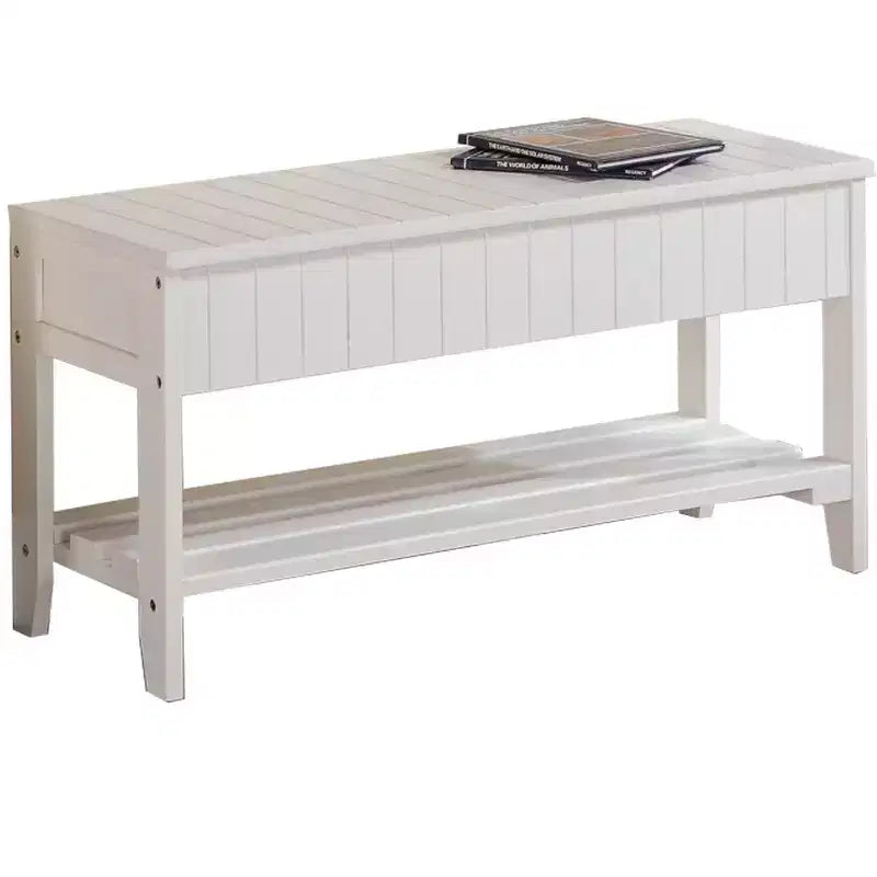 Roundhill Quality Solid Wood Shoe Bench with Storage, White