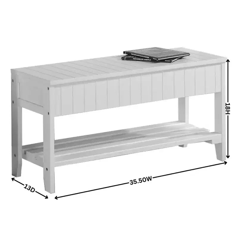 Roundhill Quality Solid Wood Shoe Bench with Storage, White