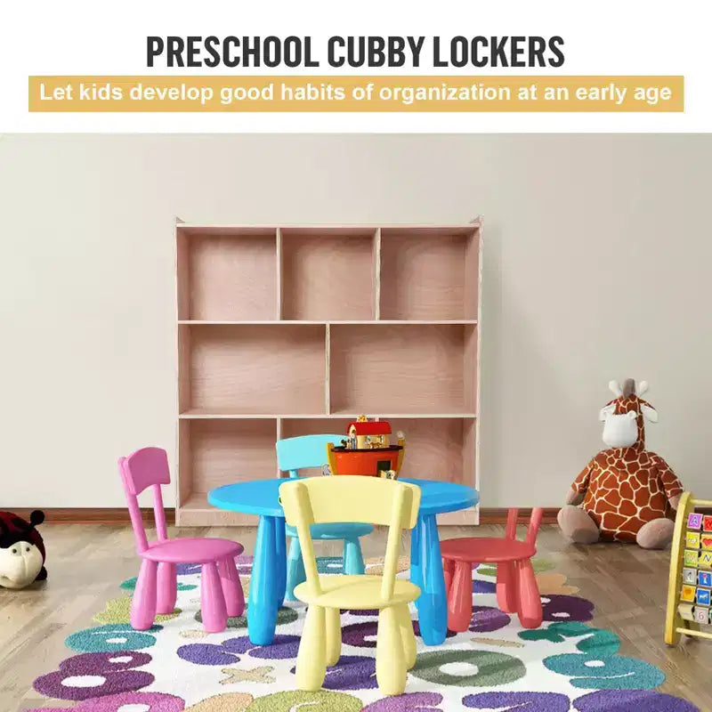 Garvee Cubbies Storage Cabinet, Solid Kids Book Cubby Shelving, Storage Organizer with 4 Casters, 2 Storage Boxes for Home/School