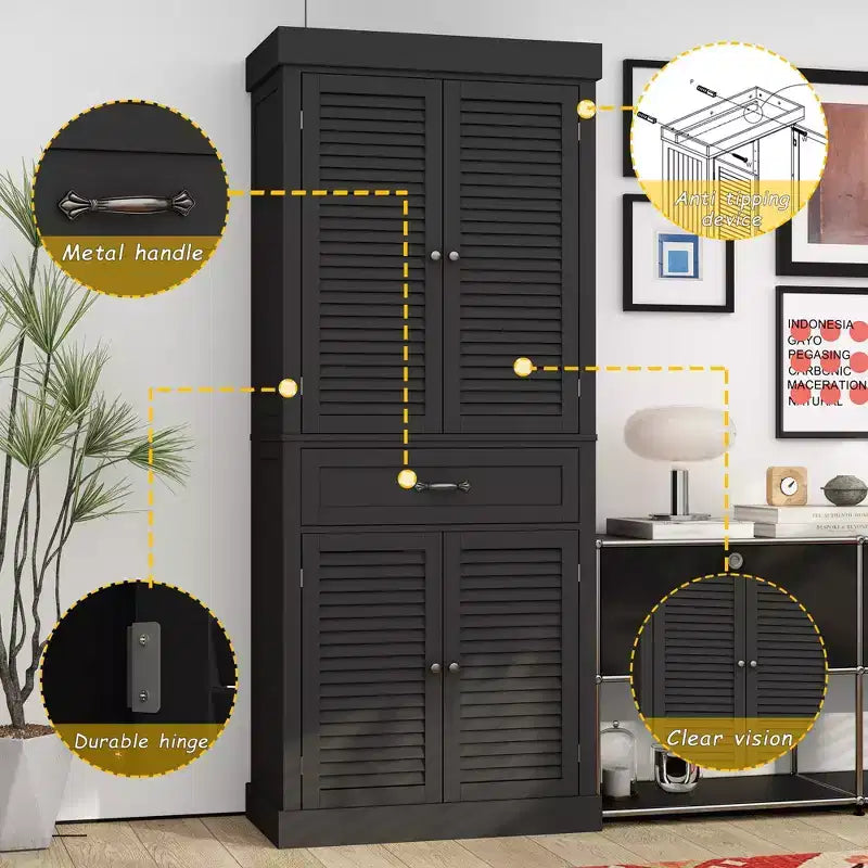 Famapy Wooden Storage Cabinet with 4 Doors in Shutter Finish Design