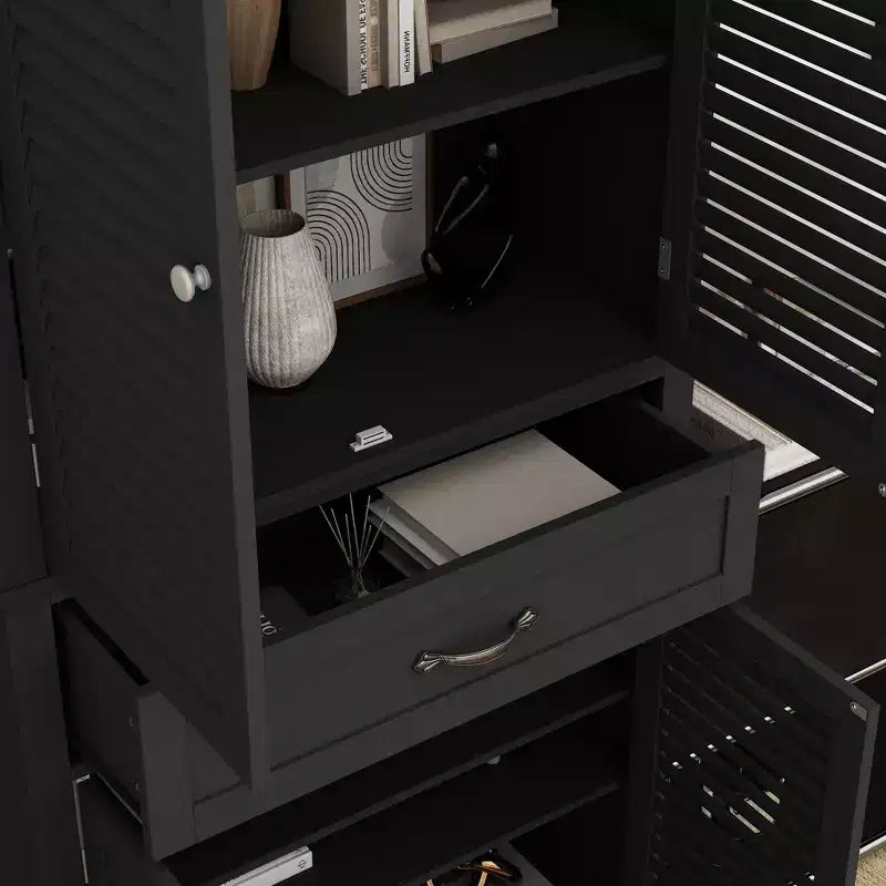 Famapy Wooden Storage Cabinet with 4 Doors in Shutter Finish Design