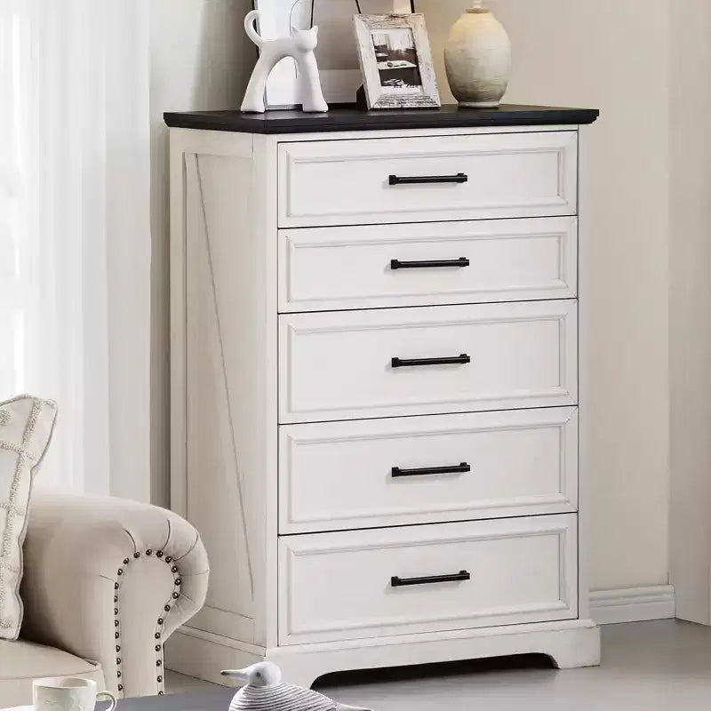 46 Farmhouse 5 Drawers Dresser for Bedroom, Tall Wood Chest of Drawers with Natural Texture for Bedroom, Living Room