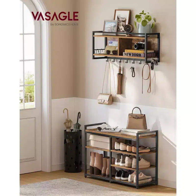 Multifunctional Hall Tree with Coat Rack and Shoe Bench - Entryway Furniture Set with 12 Hooks and 4-Tier Shoe Rack