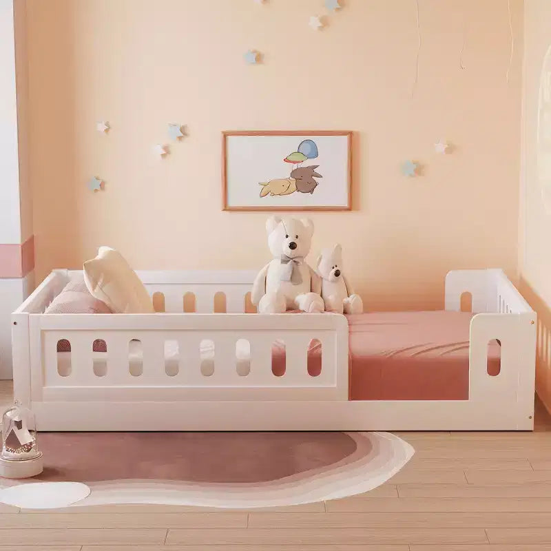 Twin/Full Size Platform Bed Kid Floor Bed Toddler Bed with Guardrail - ModernLuxe