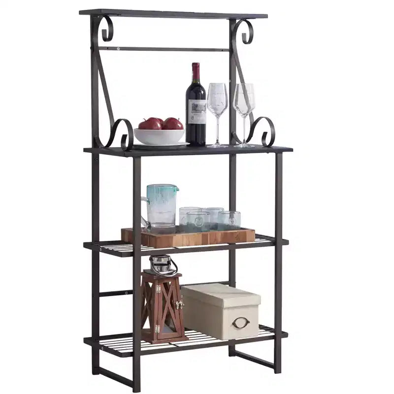 Kings Brand Furniture Covington Metal Kitchen Shelves Bakers Rack Microwave Stand, Pewter