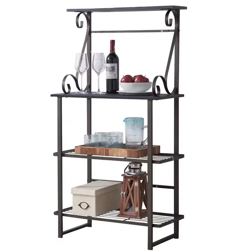 Kings Brand Furniture Covington Metal Kitchen Shelves Bakers Rack Microwave Stand, Pewter