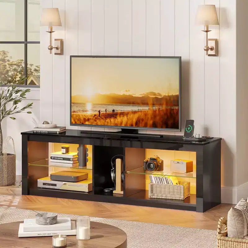 Bestier 55 inch LED TV Stand Modern Media Console with Power Outlet & Storage, Gaming Entertainment Center for Bedroom and Living Room